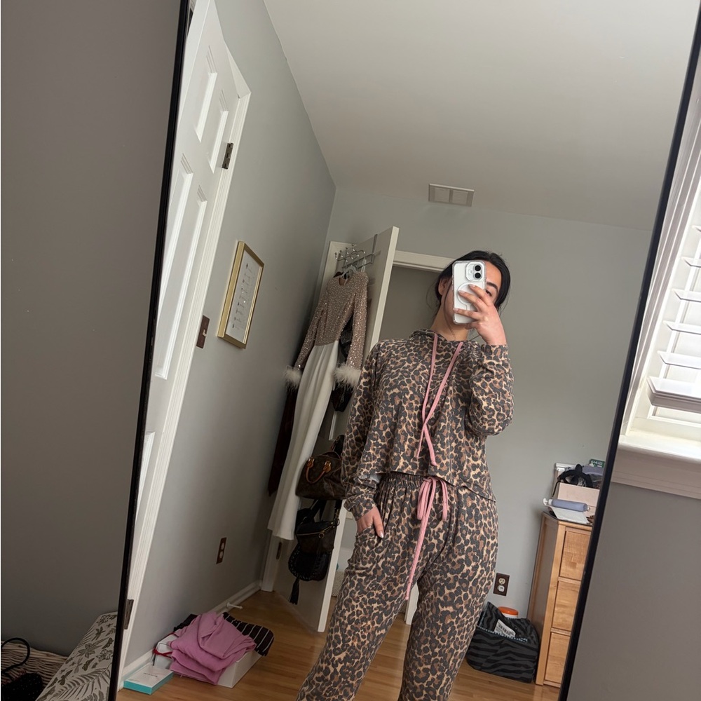 Kittenish Leopard Print Track Joggers with Pink Trim